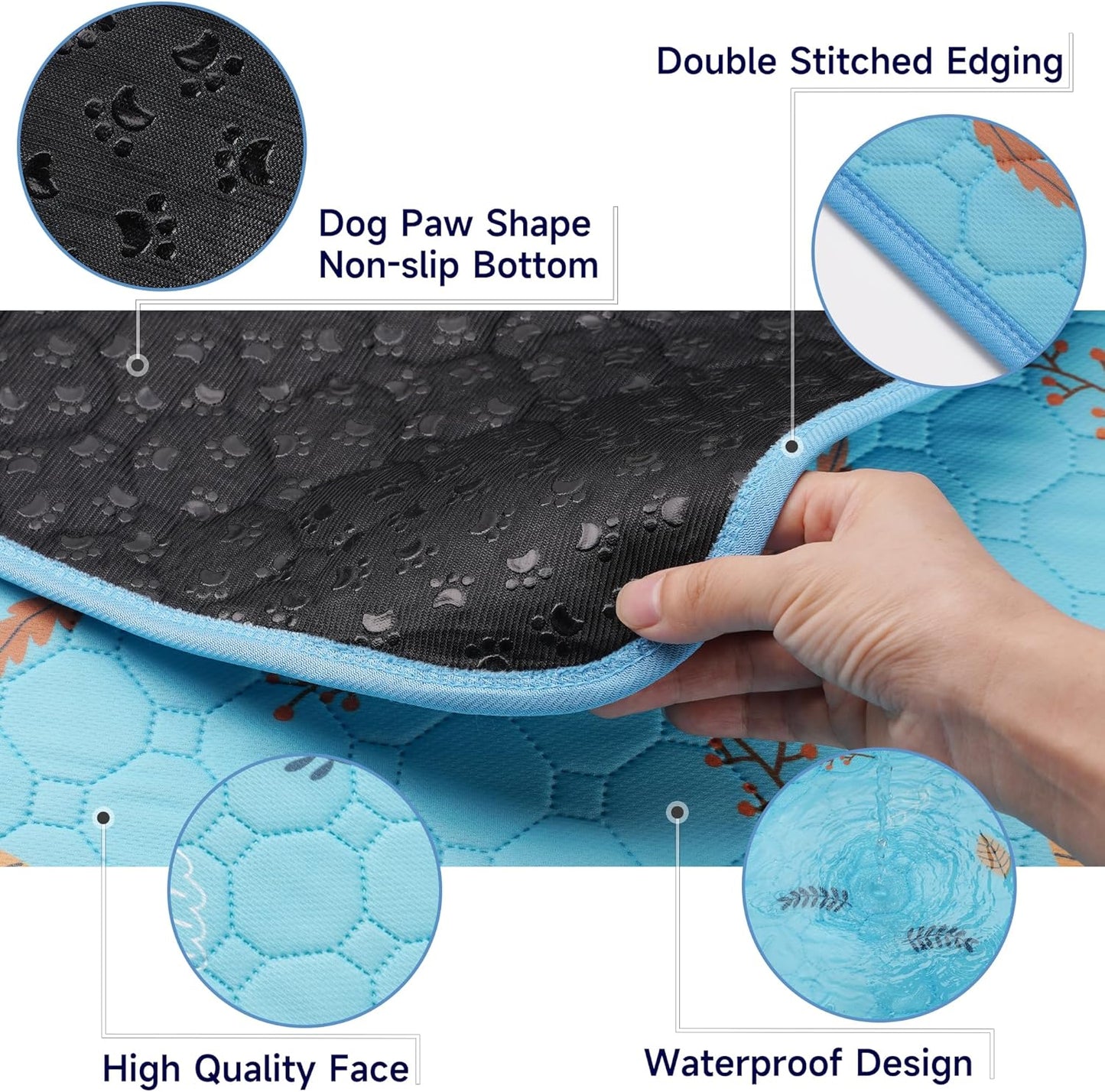 Sunheir Washable Pee Pads for Dogs Large 48" x 48" 2-Pack Reusable Puppy Pads Pet Training Pads, Absorb Dog Mats, Whelping Pad, Non-Slip Protects Against Urine Leakage (Leaves - Deep Grey, 48x48)
