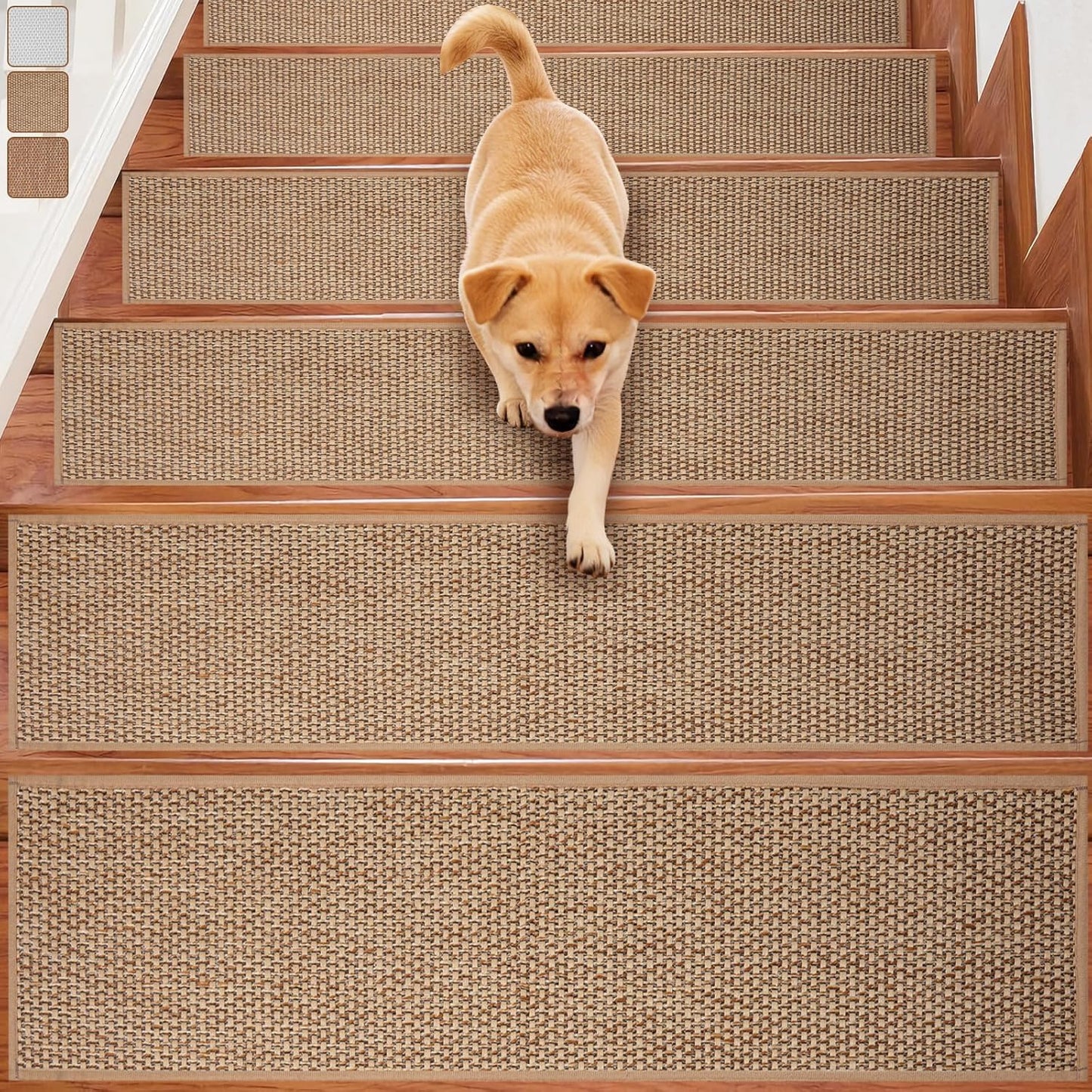 Carpet Stairs Runner for Wood Stairs, 8"x 30",Reusable Washable Self-Stick Stair Treads, for Indoor Steps, Non Slip for Kids Elders and Pets Stair Mats Residue Free, Grey 15-Pack