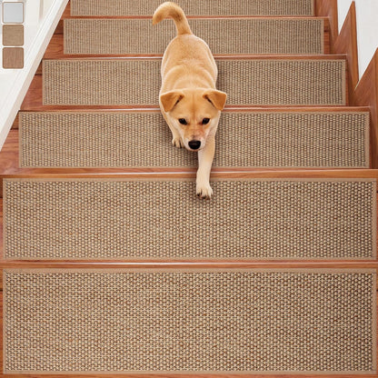 Carpet Stairs Runner for Wood Stairs, 8"x 30",Reusable Washable Self-Stick Stair Treads, for Indoor Steps, Non Slip for Kids Elders and Pets Stair Mats Residue Free, Grey 15-Pack