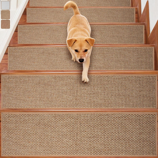 Carpet Stairs Runner for Wood Stairs, 8"x 30",Reusable Washable Self-Stick Stair Treads, for Indoor Steps, Non Slip for Kids Elders and Pets Stair Mats Residue Free, Grey 15-Pack