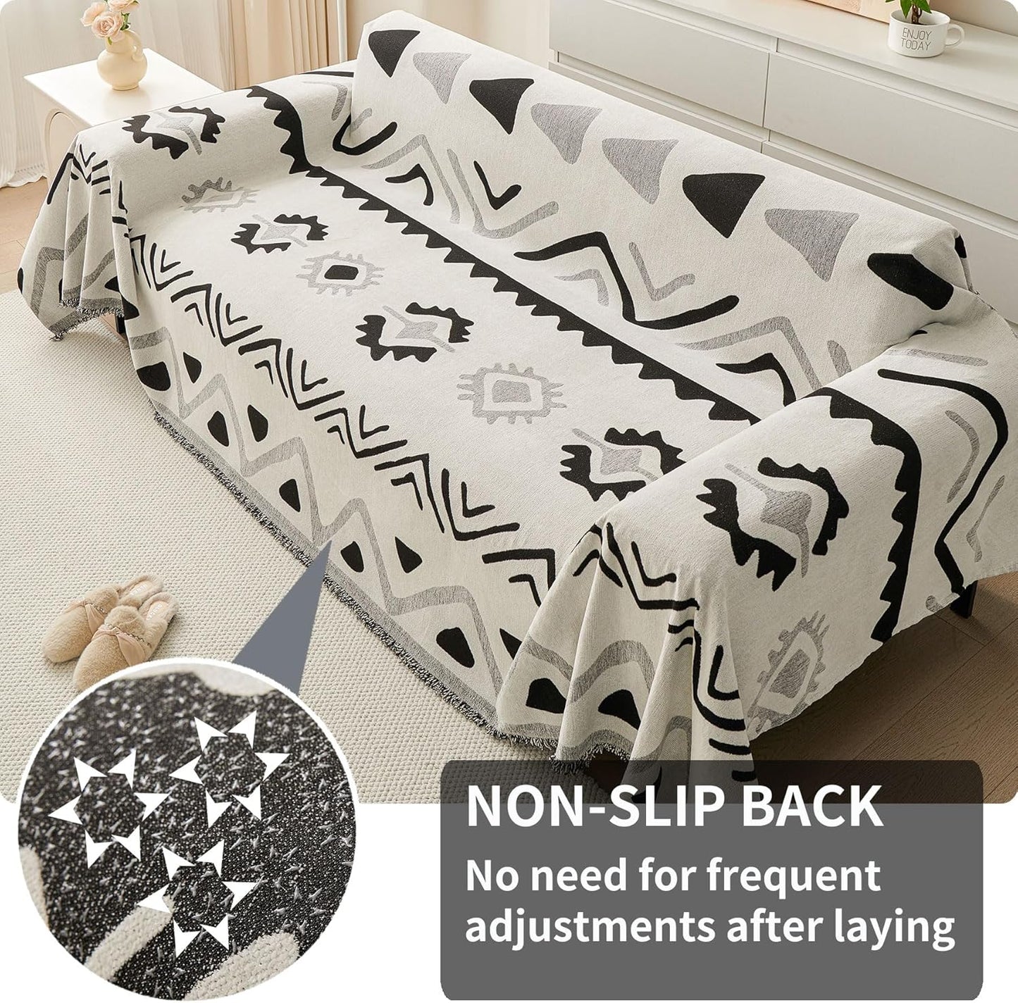 HAOMAIJIA Non Slip Couch Cover Sofa Covers for 3 Cushion Couch Washable sectional Couch Covers for Dogs pet Furniture Protector Couch Cover Blanket for Living Room (Off White, 91"x134")