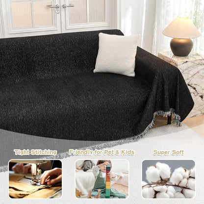 MYSKY HOME Couch Cover for Dogs, Washable Couch Covers, Non Slip Sofa Cover, Couch Cover 2 Cushion Sofa Dogs Furniture Protector with Tassels, Chenille Sofa Slipcover for Pets, 71"x118", Dark Grey