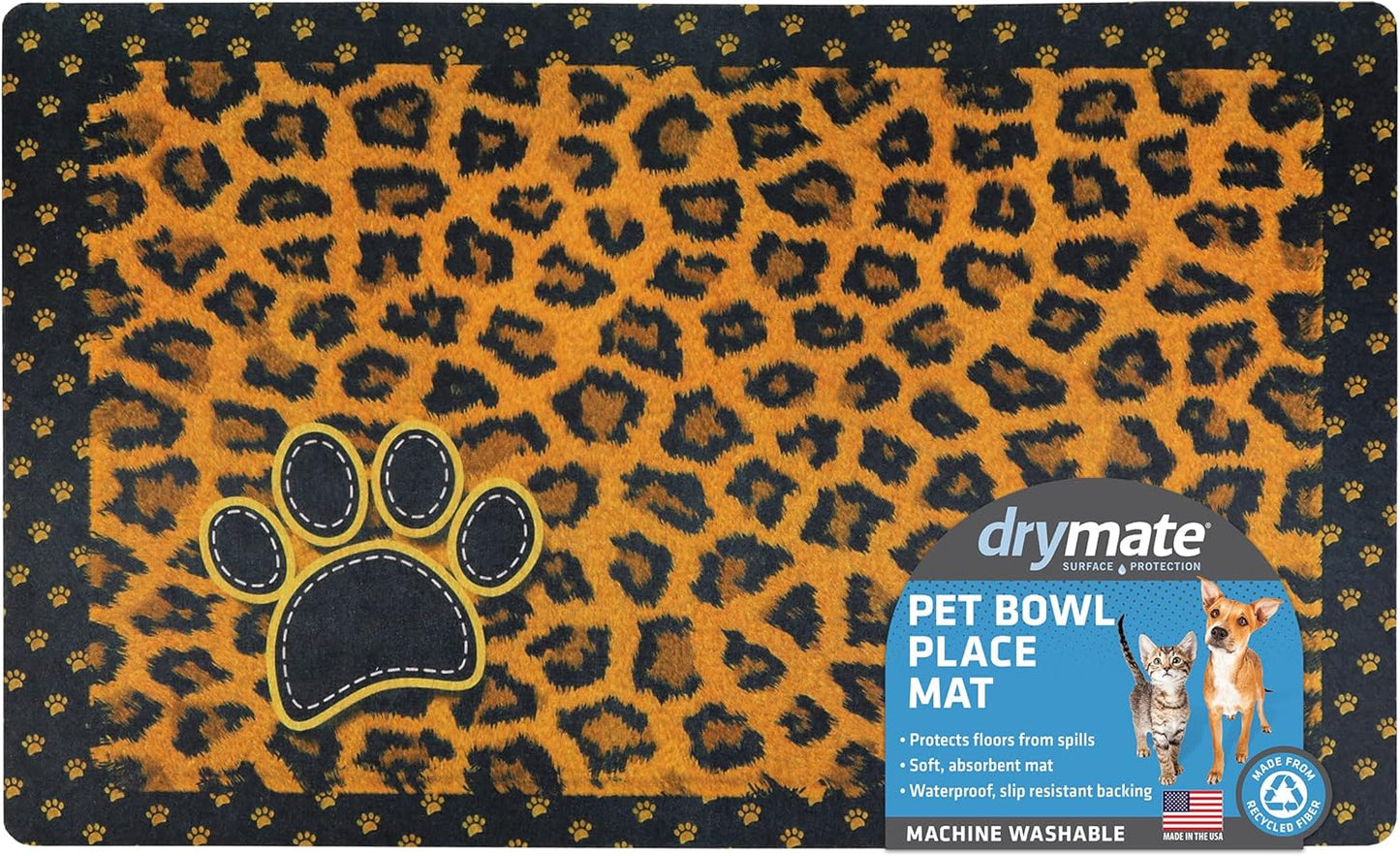Drymate Pet Bowl Placemat, Dog & Cat Food Feeding Mat - Absorbent Fabric, Waterproof Backing, Slip-Resistant - Machine Washable/Durable (USA Made) (12” x 20”) (Indigo)