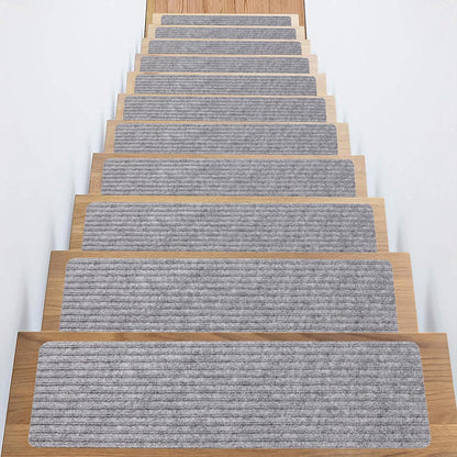 Stair Treads Non-Slip 16 Pack 8"x30" - Carpet Stair Runner for Indoor Wooden Steps with TPE Backing & Anti-Skid Surface, Reusable Adhesive Safety Rug for Kids/Elder/Pet-Friendly - Brown