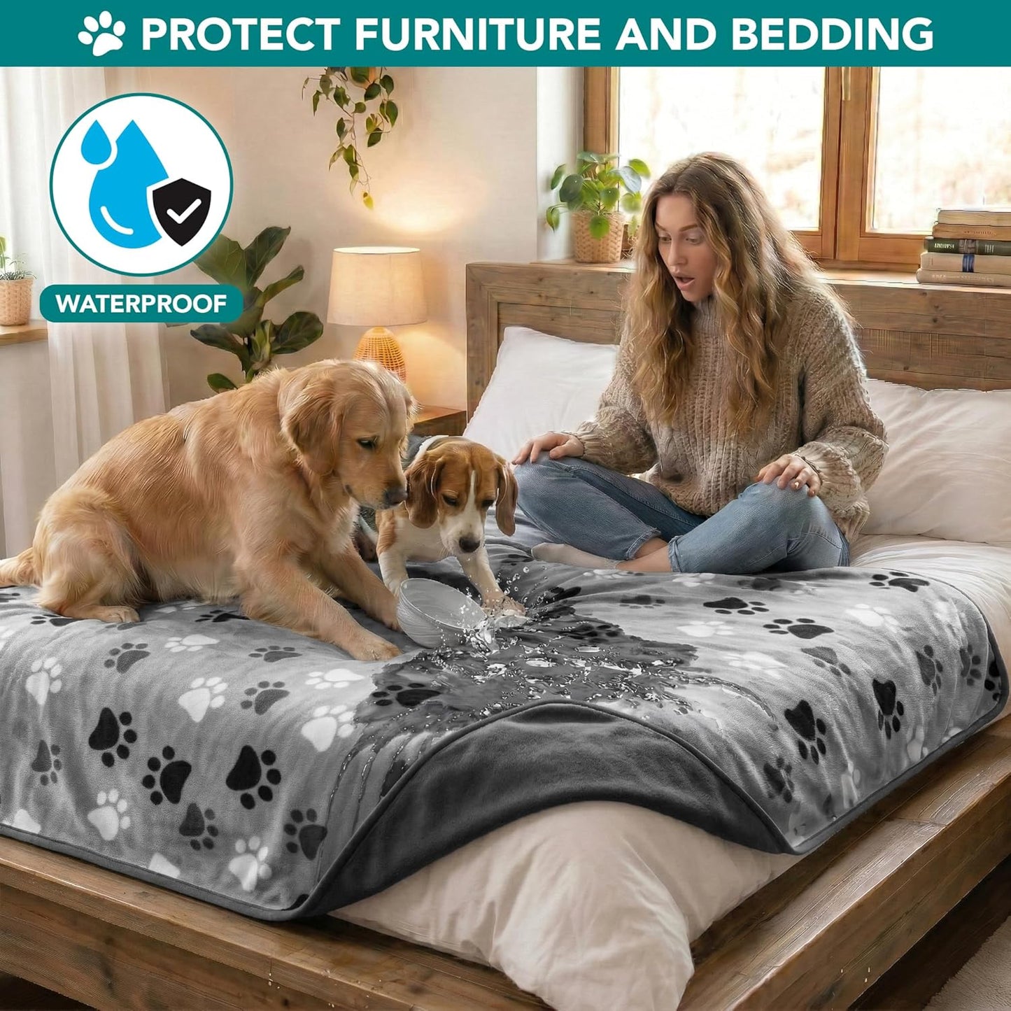 PetAmi Waterproof Dog Blanket for Medium Large Pets Dogs Cats, Pet Couch Cover Protector for Furniture, Reversible Washable Soft Fleece Cat Blanket for Bed Couch Sofa, 40x60 (Taupe/Beige)