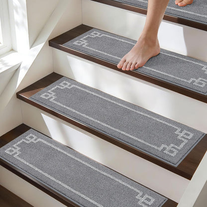 BEQHAUSE Non Slip Stair Treads for Wooden Steps Indoor Washable Stair Runner 28inX9in Polyester Durable Stair Treads Carpet for Dogs,Kids and Elders 15pcs,Dark Grey