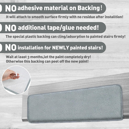 PURE ERA Carpet Stair Treads Ultra Plush 9.5" X 30"Soft Bullnose Indoor Stair Protectors Pet-Friendly Non-Slip Skid Resistant Tape Free Washable Reusable(14 Pieces, Cream Gray)
