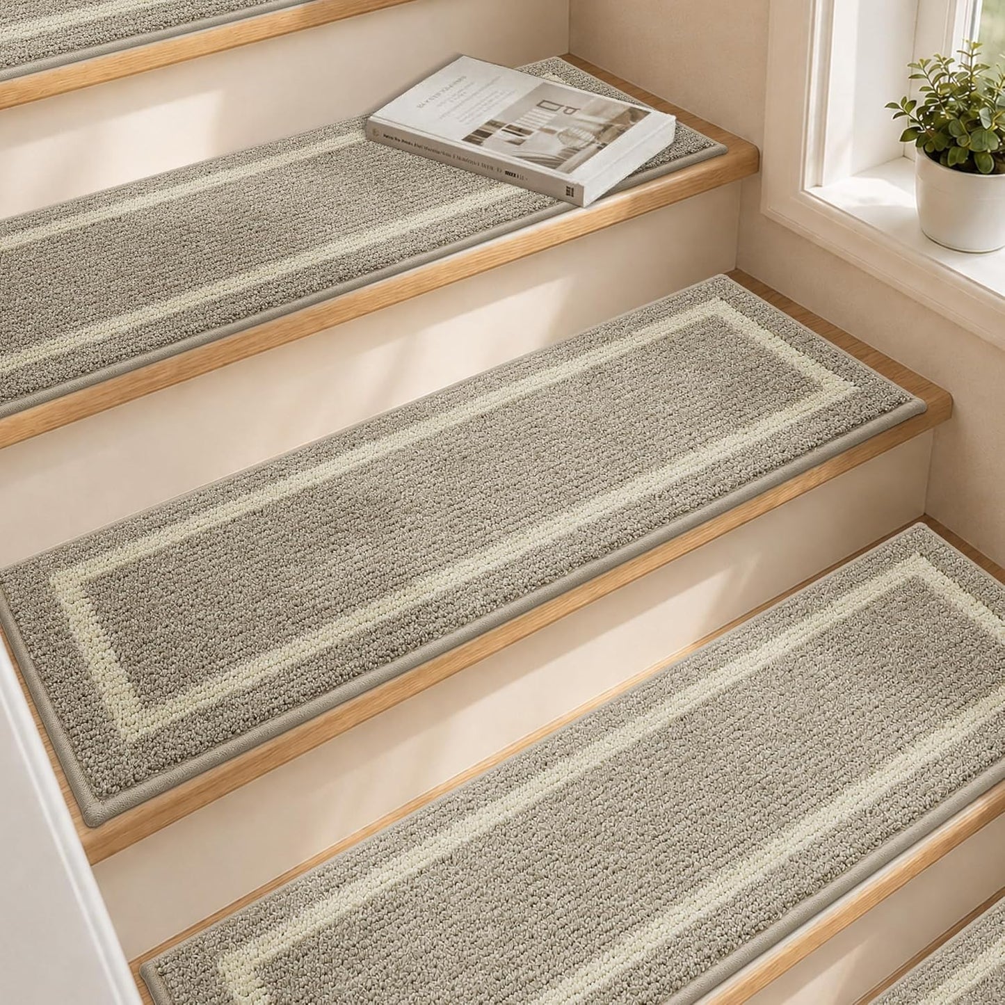 COSY HOMEER Soft Stair Treads Non-Slip Carpet Mat 28inX9in Indoor Stair Runners for Wooden Steps,Stair Rugs for Kids and Dogs, 100% Polyester TPE Backing 4pcs,Beige