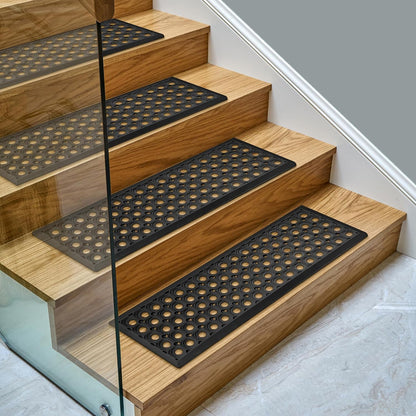 Ottomanson Outdoor Rubber Stair Treads – Ribbed Heavy-Duty Non-Slip Stair Mats – Best Grip on Concrete, Brick & Textured Step – Fastening Recommended for Wooden & RV Steps, Pack of 5