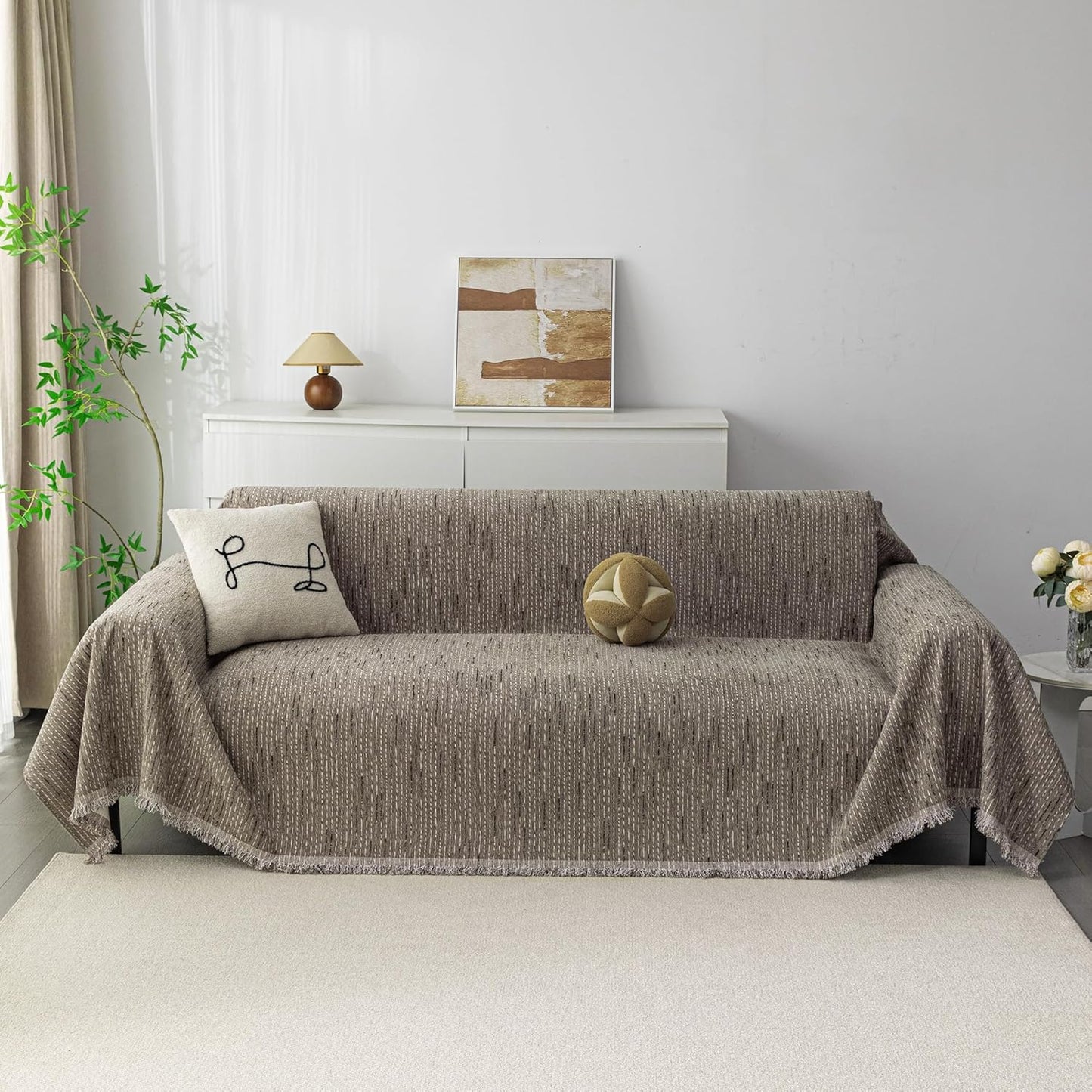 MYSKY HOME Couch Cover for Dogs, Washable Couch Covers, Non Slip Sofa Cover, Couch Cover 2 Cushion Sofa Dogs Furniture Protector with Tassels, Chenille Sofa Slipcover for Pets, 71"x118", Dark Grey