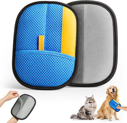 2026 Thickened Electrostatic Pet Hair Removal Gloves (2 Pcs) - Reusable Strong Grooming Gloves for Cats & Dogs, Hair Remover Gloves for Couch, Furniture, Carpet, Car Seats & Clothing Blue