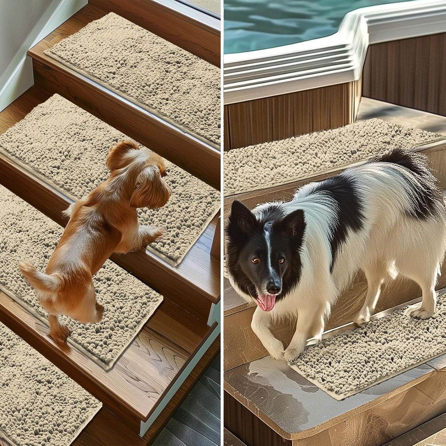 Muddy Mat® Pack of 4 - Soft Chenille Stair Treads Non-Slip Reusable, Super Absorbent Stair Treads for Wooden Steps, Tile & Marble Floor, Easy to Install & Machine Washable - Grey 30'' x 7''