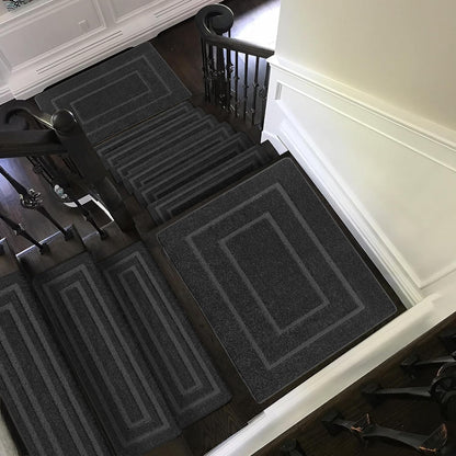 PURE ERA Bullnose Carpet Stair Treads Set Tape Free Non-Slip Indoor Stair Protectors Pet Friendly Rugs Covers Soft Skid Resistant Washable Reusable 9.5" x 30"(14 Pieces,Cream Gray)