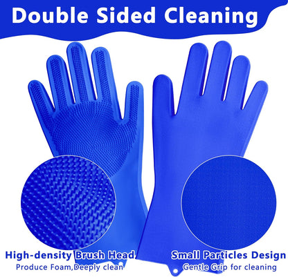 Pet Grooming Gloves—Heat Resistant Dog Washing Gloves with High-Density Teeth, Dog Bath Scrubber with Enhanced Five Finger Design, Silicone Gloves for Dogs and Cats Bathing, Massage (Blue)