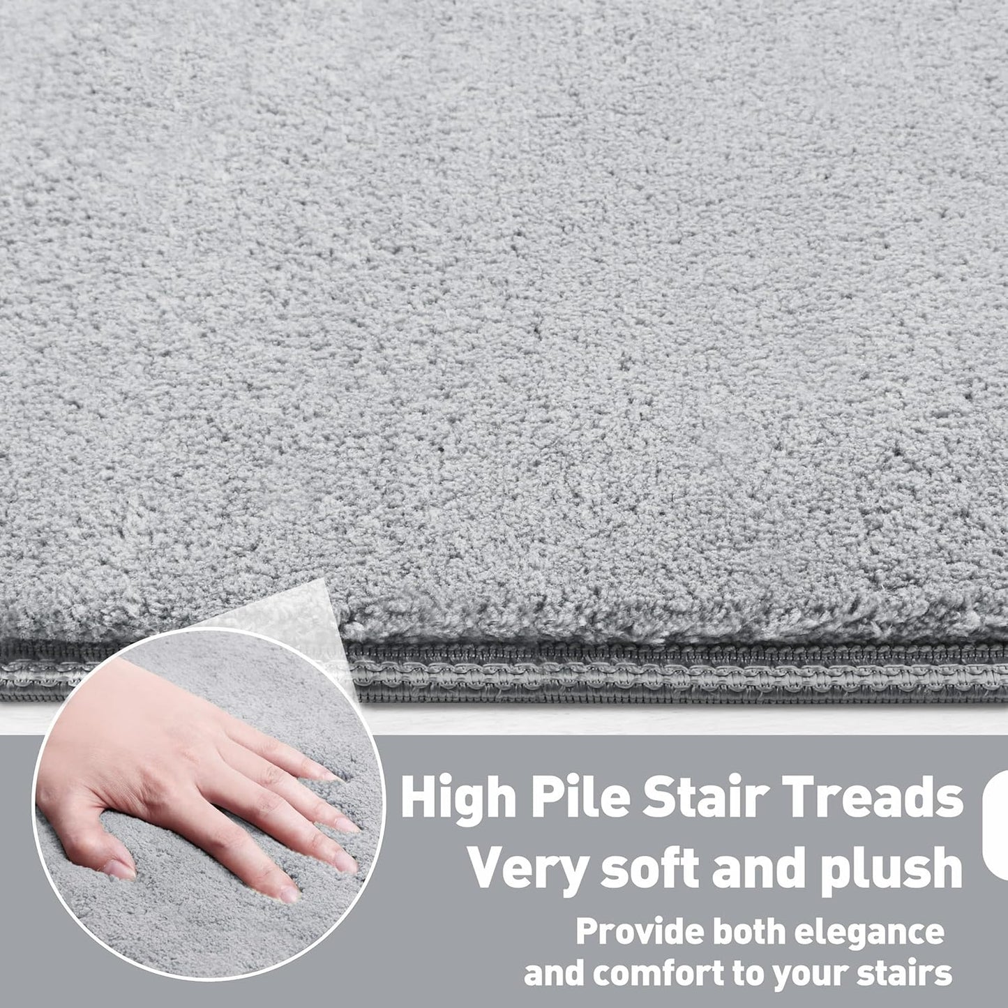 PURE ERA Carpet Stair Treads Ultra Plush 9.5" X 30"Soft Bullnose Indoor Stair Protectors Pet-Friendly Non-Slip Skid Resistant Tape Free Washable Reusable(14 Pieces, Cream Gray)