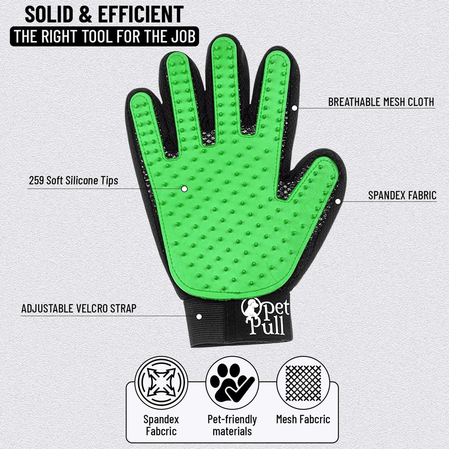 Pet Grooming Gloves with 259 Silicone Tips - Pet Hair Removal Tool Gentle Shedding Dog Washing Gloves - Deshedding Brush Hair Remover Mitts for Dogs & Cats for Long and Short Hair (Green)