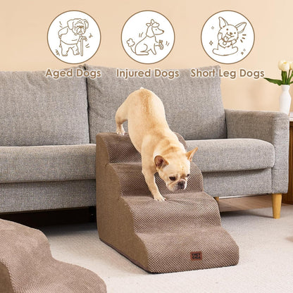 EHEYCIGA Curved Dog Stairs Ramp for High Beds 19.7" H, 4-Step Dog Steps for Small Dogs and Cats, Pet Stairs for High Bed Climbing, Non-Slip Balanced Pet Step Indoor, Grey