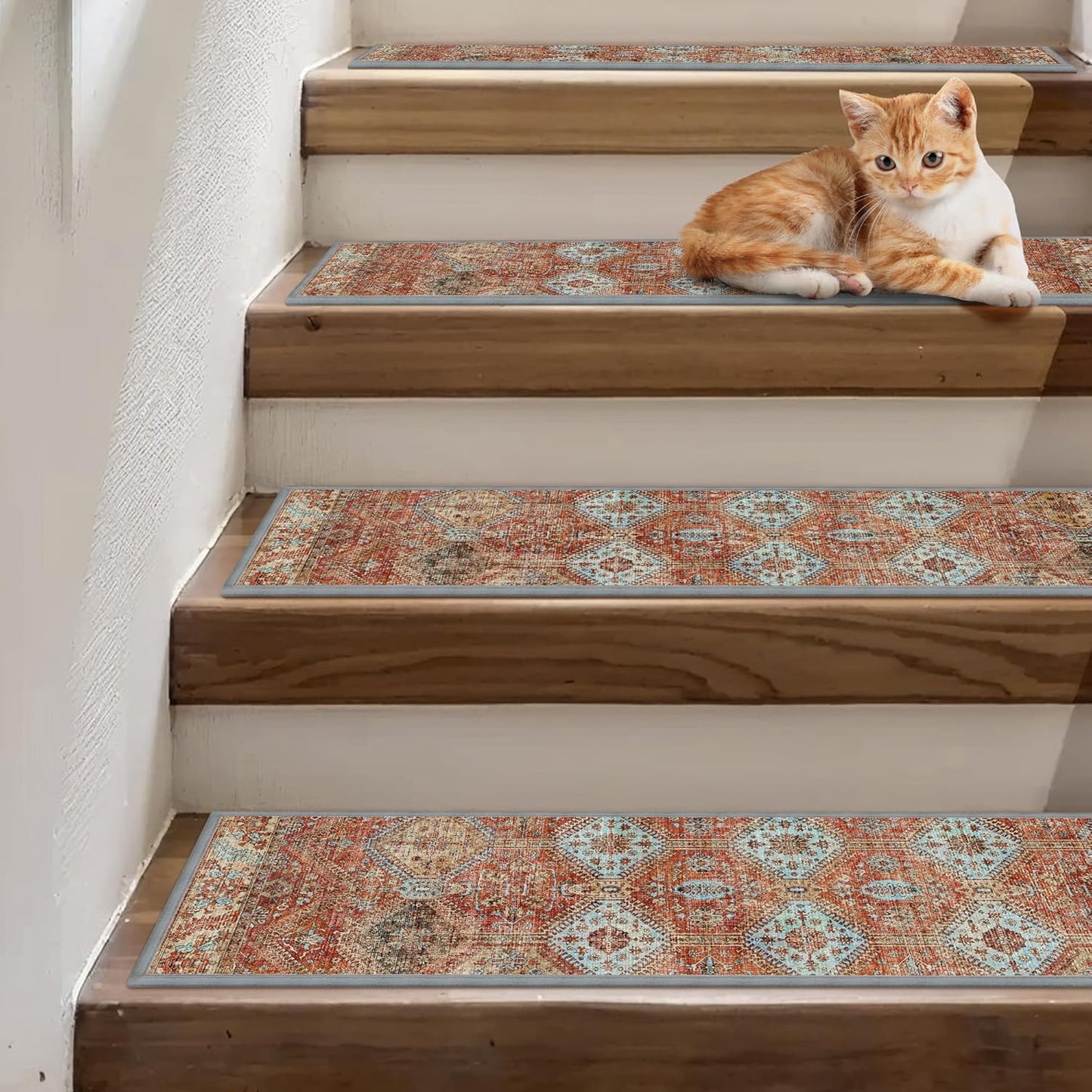 sarben Non Slip Stair Treads for Wooden Steps 15PCS - 8"x30" Indoor Safety Carpet, Edging Mats with TPE Adhesive Backing, Pet and Elderly Friendly Stair Rugs (Taupe) - Colors A