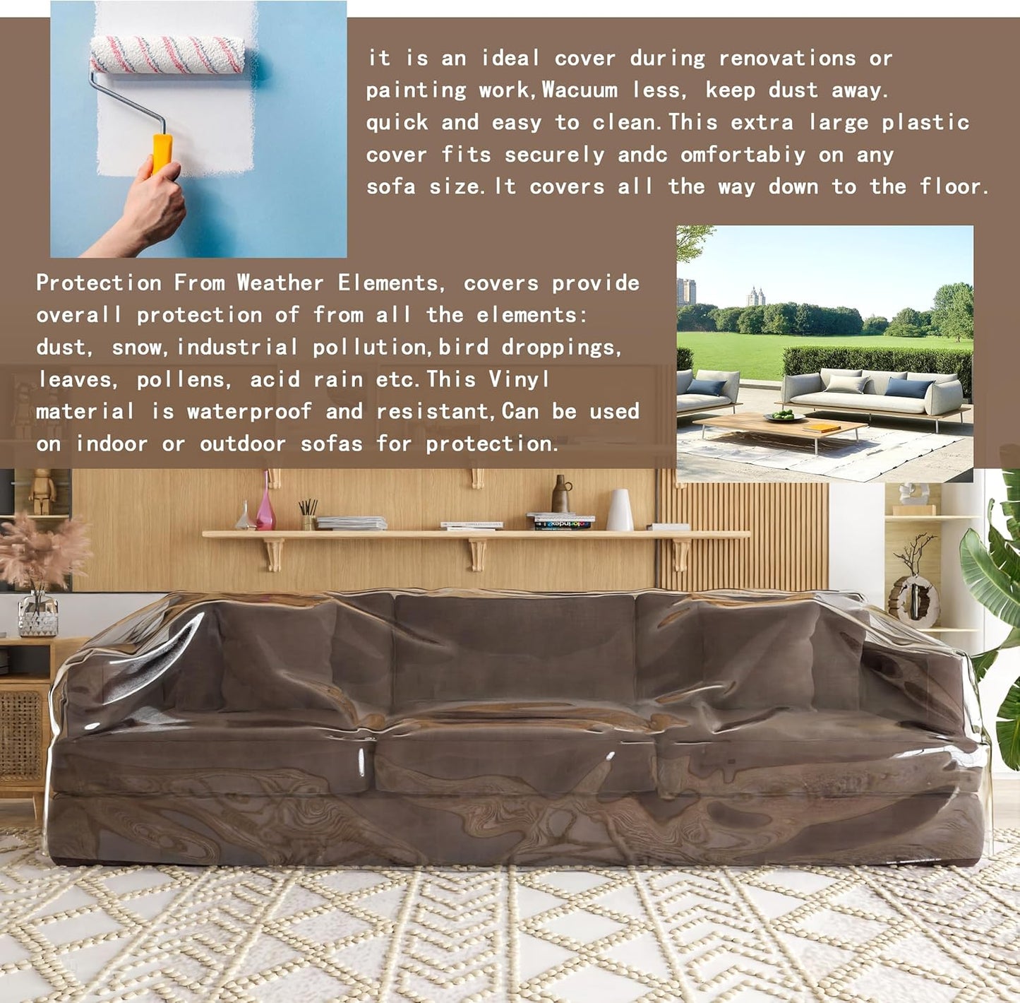Imperius Clear Thick Heavy Duty Water Resistant Sofa/Couch Cover,Waterproof Plastic Shield Covers for Couch，Vinyl Sofa Cover to Prevent Scratching by Dogs and Cats
