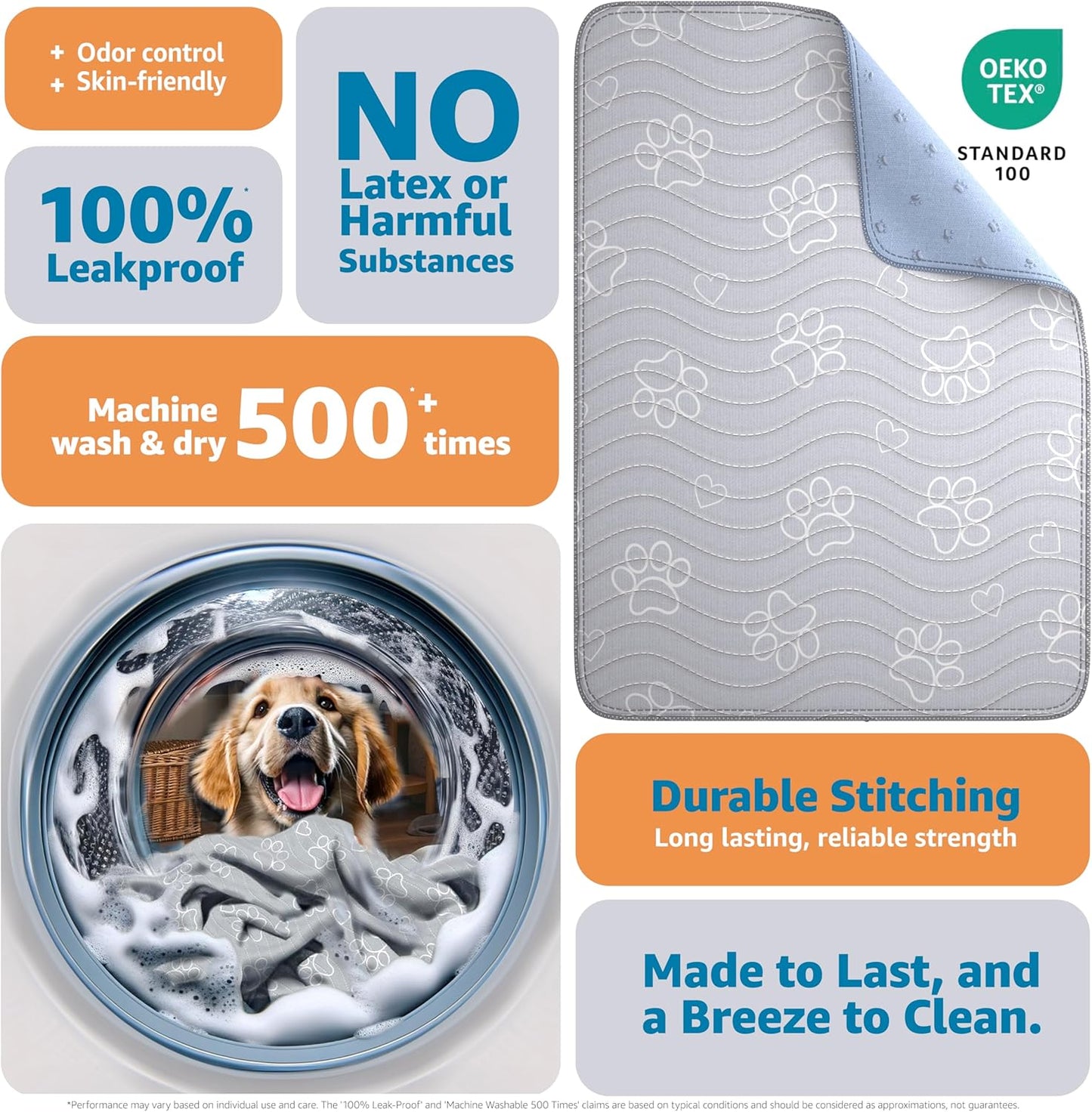 IMPROVIA® Reusable Puppy Pad – Waterproof, Extra-Absorbent, Washable Pee Pad for Dog Training, Whelping, & More – Protect Your Floors & Pet with Quick-Drying Potty Pad (Paws & Hearts, Small 18"x24")