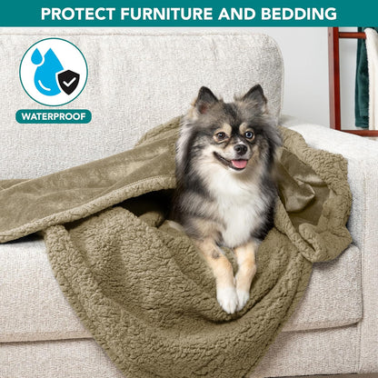 PetAmi Waterproof Dog Blanket for Couch, Large 60x40, Pee Proof Sherpa Fleece Reversible Pet Throw, Furniture Protector for Bed Sofa Kennel, Soft Washable Cover for Medium Dogs Cats, Grey Sherpa