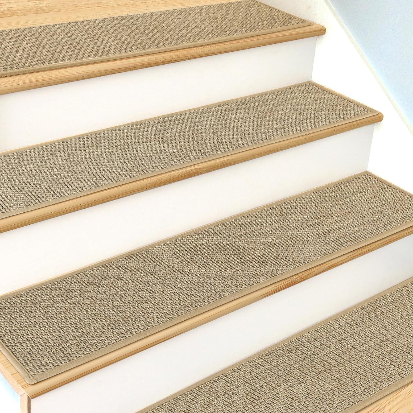 SMILOOL Stair Treads Non Slip for Wooden Steps Indoor 9" x 36" 15 Pack Extra Wide Stair Tread Carpet Stairs Runner, Step Pads with Reusable Adhesive for Dogs Kids Elders, Machine Washable, Beige
