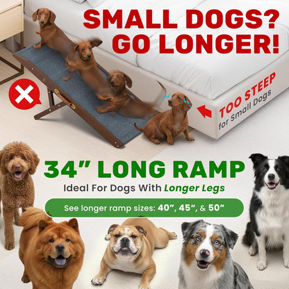 Adjustable Dog Ramp - 50" L x 18.5" W Ramp for Large Dogs to Get on Bed with 6 Incline Levels & Non-Slip Traction Carpet - Also Ideal for Medium & Large Breeds (Natural)