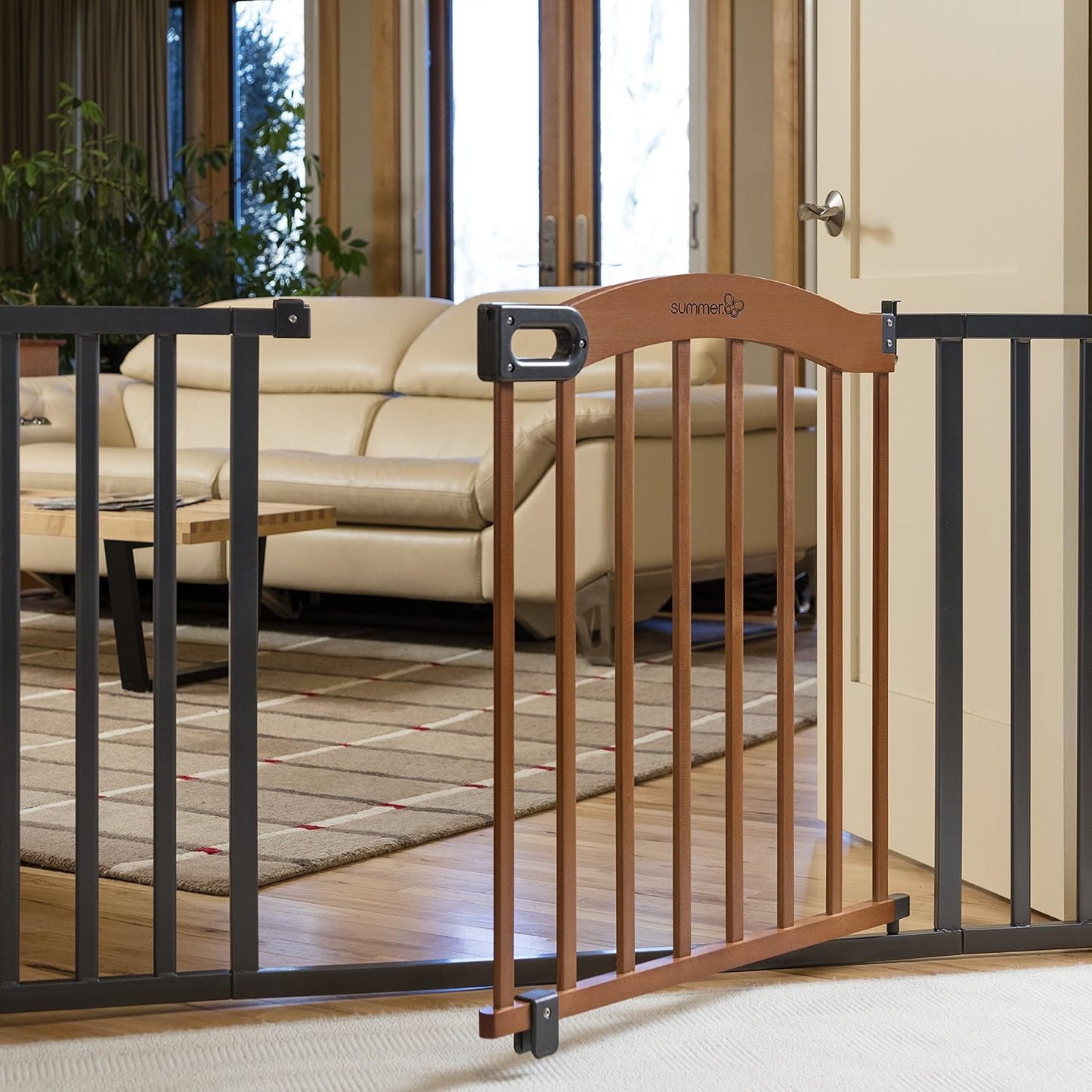 Ingenuity Ingenuity Thruway 60XW Series Extra Wide Safety Pet&Baby Gate,30"-60" Wide,26" Tall,Pressure or Hardware Mounted,Install Wall to Wall in Doorway or Stairway–Honey Oak Stained Wood&Metal