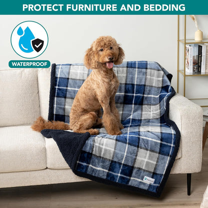 PetAmi Waterproof Dog Blanket for Couch, Large 60x40, Pee Proof Sherpa Fleece Reversible Pet Throw, Furniture Protector for Bed Sofa Kennel, Soft Washable Cover for Medium Dogs Cats, Grey Sherpa