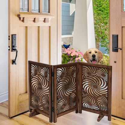 Freestanding Pet Gate for Dogs, Foldable Wooden Dog Gate for House, Indoor Dog Gate for Stair, Doorway, House Design Gates for Dogs Indoor, 72 Inch Wide, (18" x4 Panels 72 inch), Burnt Finish