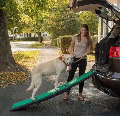 Pet Gear Travel Lite Ramps for Dogs and Cats, Compact Easy-Fold, Lightweight and Portable, Built-in Carry Handle, Supports 200lbs, Size 71" x 16", Yellow- Reflective
