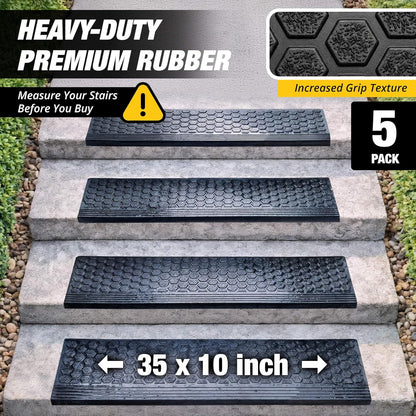 Rubber Stair Treads Outdoor 48"x10" 4-Pack - Heavy-Duty Outdoor Stair Treads Non-Slip Weather Resistant - Exterior Rubber Mats for Wooden Steps - Anti Slip Step Covers by Thunder Grip