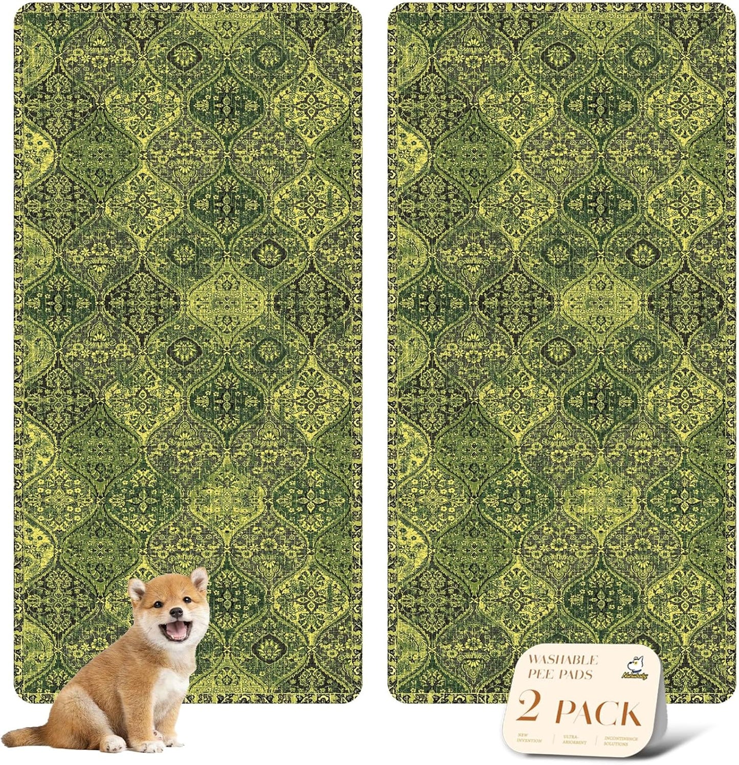 nunubaby Washable Pee Pads for Dogs, Stylish, Non-Slip and Leak-Proof Pee Pads. Reusable Potty Pads for Dogs for Crates and Floors.(Beige/Multi, 24" x48" )
