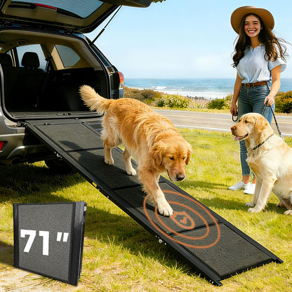 Dog Ramp for Car, 71" Extra-Long & 20" Wide Folding Pet Ramp for SUV & Truck, Heavy-Duty 250 lbs Support, Non-Slip Traction Surface, Portable Pet Ramp for Medium & Large Dogs