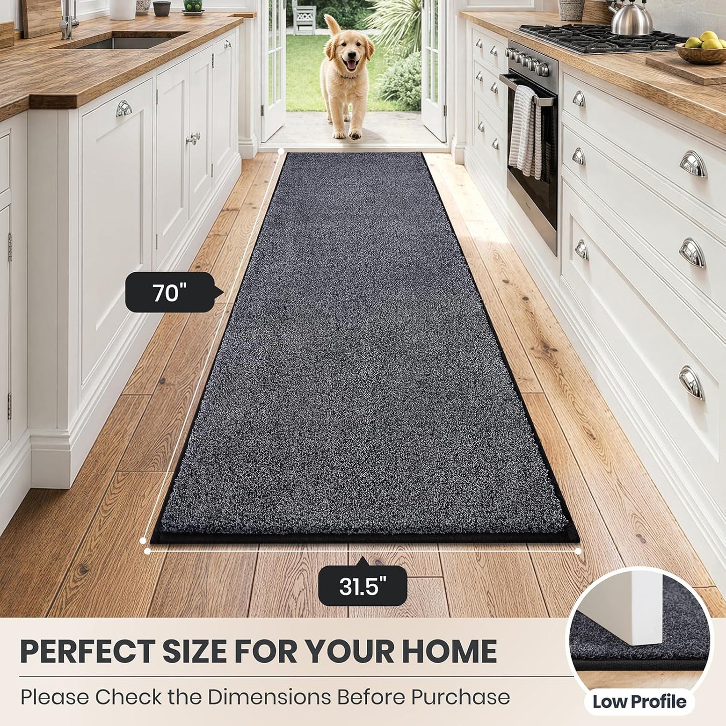 PURRUGS Dirt Trapping Door Mat 20" x 31.5", Non-Slip Machine Washable Entryway Rug, Dog Doormat, Indoor Front Door Mat, Super Absorbent Entry Rug for Muddy Shoes & Paws, Bluish Grey-Black