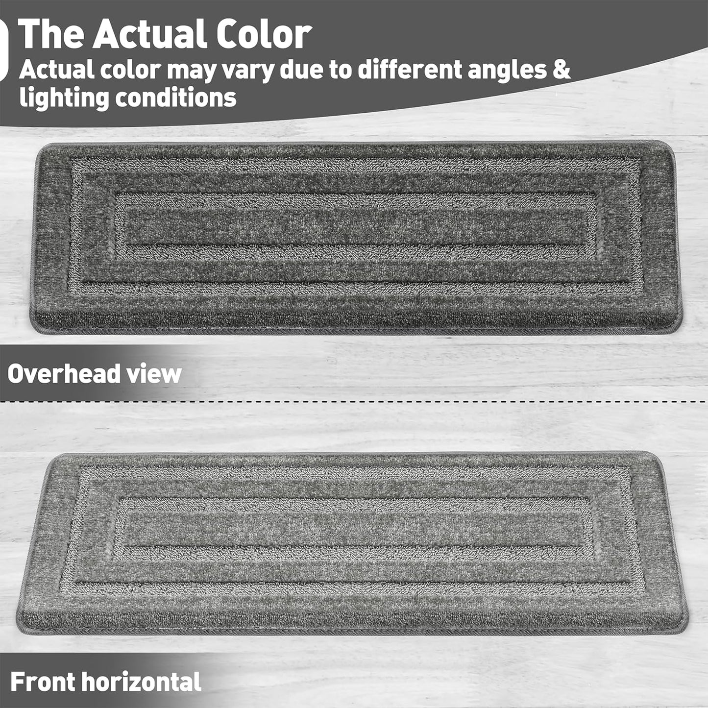 PURE ERA Bullnose Carpet Stair Treads Set Tape Free Non-Slip Indoor Stair Protectors Pet Friendly Rugs Covers Soft Skid Resistant Washable Reusable 9.5" x 30"(14 Pieces,Cream Gray)