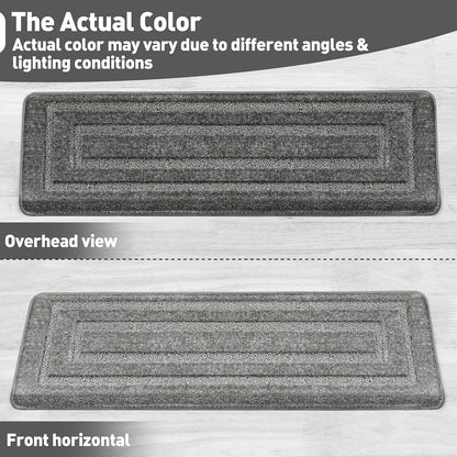 PURE ERA Bullnose Carpet Stair Treads Set Tape Free Non-Slip Indoor Stair Protectors Pet Friendly Rugs Covers Soft Skid Resistant Washable Reusable 9.5" x 30"(14 Pieces,Cream Gray)