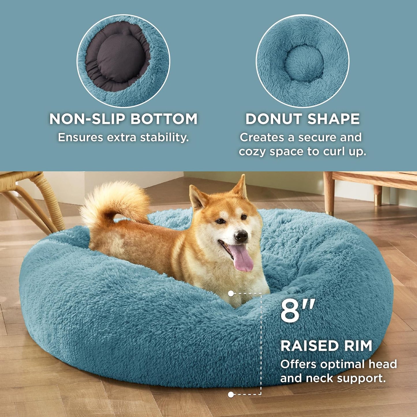 Bedsure Calming Dog Bed Medium Size Dog - Donut Washable Medium Pet Bed, 30 inches Anti-Slip Round Fluffy Plush Faux Fur Cat Bed, Fits up to 45 lbs Pets, Camel