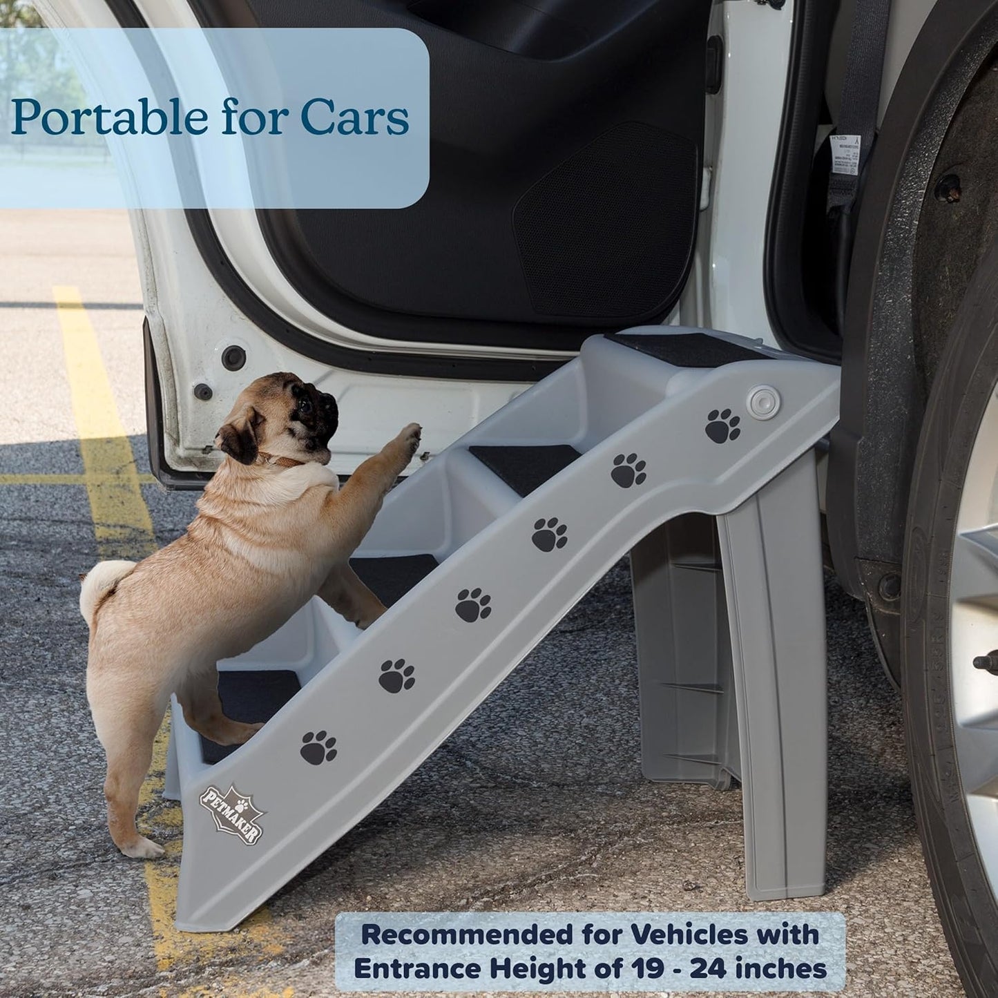 Pet Stairs - Home and Vehicle Foldable Nonslip Dog Steps with 4-Step Design - For Puppies, Kittens, and Other Small Pets by PETMAKER (Tan)
