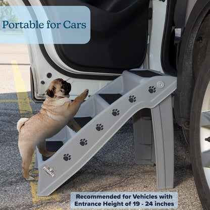 Pet Stairs - Home and Vehicle Foldable Nonslip Dog Steps with 4-Step Design - For Puppies, Kittens, and Other Small Pets by PETMAKER (Tan)