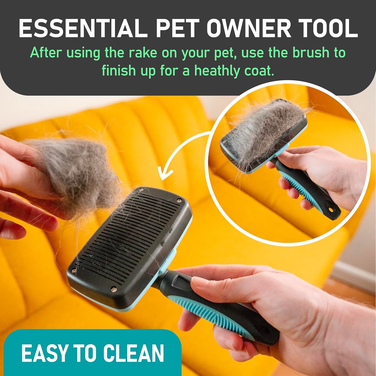 Maxpower Planet Hair Brush - Double Sided Shedding, Dematting Undercoat Rake for Dogs and Cats - Extra Wide Dog Grooming Brush, Reduce Shedding by 95%, Turquoise