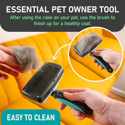 Maxpower Planet Hair Brush - Double Sided Shedding, Dematting Undercoat Rake for Dogs and Cats - Extra Wide Dog Grooming Brush, Reduce Shedding by 95%, Turquoise