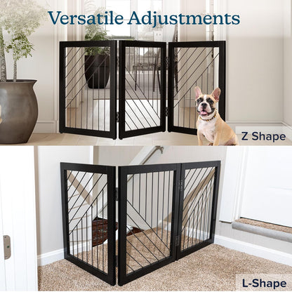 Pet Gate - 3-Panel Indoor Folding Dog Gate for Stairs or Doorways - 54x24-Inch Freestanding Pet Fence for Cats and Dogs by PETMAKER (Black)