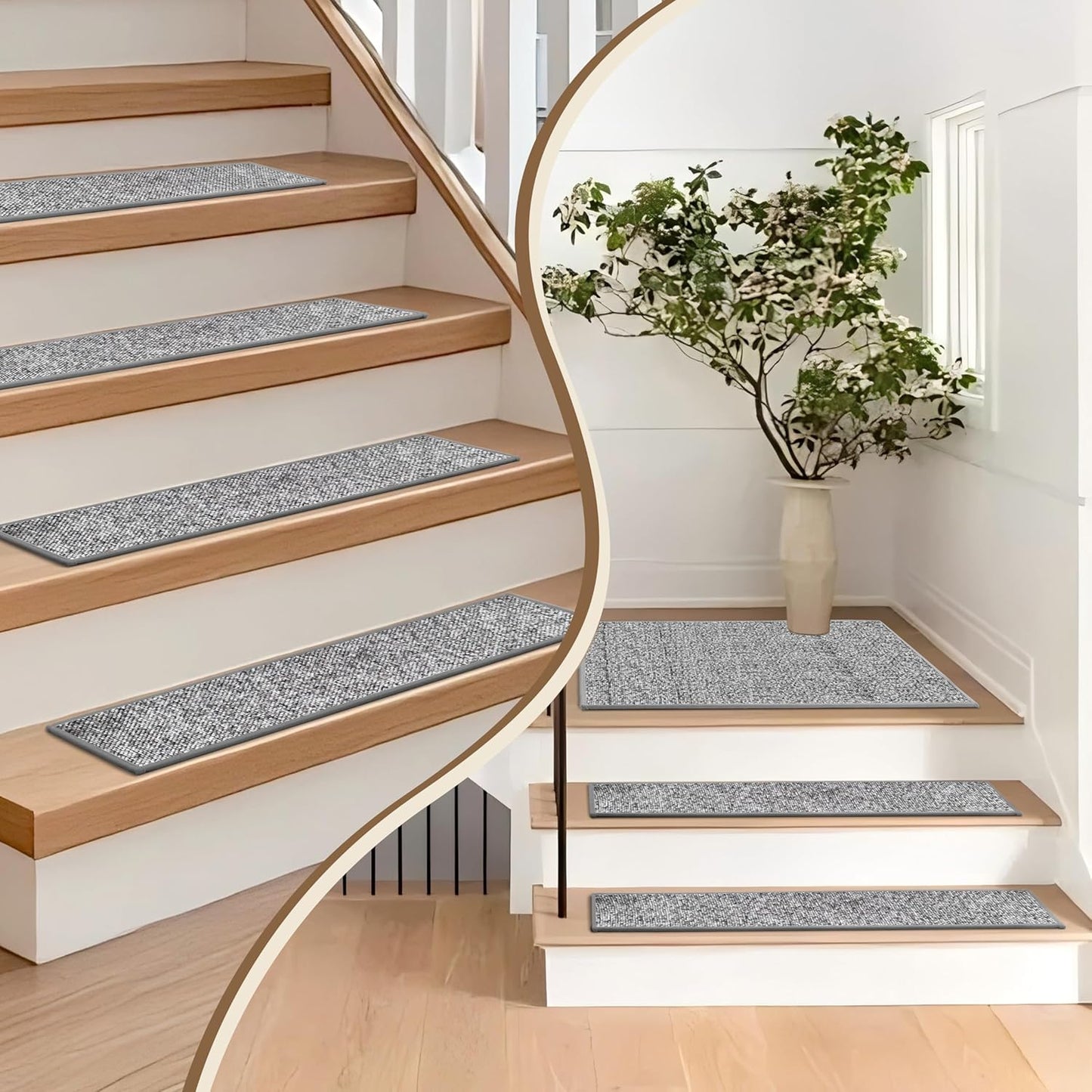Non-Slip Stair Treads for Wooden Steps 15pcs,8"x30" Stair Carpet Treads for Indoor Use,Peel and Stick Stair Runners,Washable Reusable Adhesive Backing,Pet-Friendly Stair Capet for Kids,Elders,Dogs