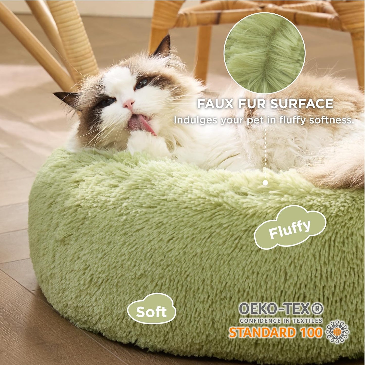 Bedsure Calming Dog Bed Medium Size Dog - Donut Washable Medium Pet Bed, 30 inches Anti-Slip Round Fluffy Plush Faux Fur Cat Bed, Fits up to 45 lbs Pets, Camel