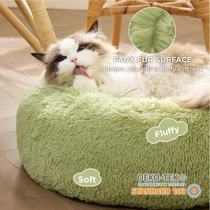 Bedsure Calming Dog Bed Medium Size Dog - Donut Washable Medium Pet Bed, 30 inches Anti-Slip Round Fluffy Plush Faux Fur Cat Bed, Fits up to 45 lbs Pets, Camel