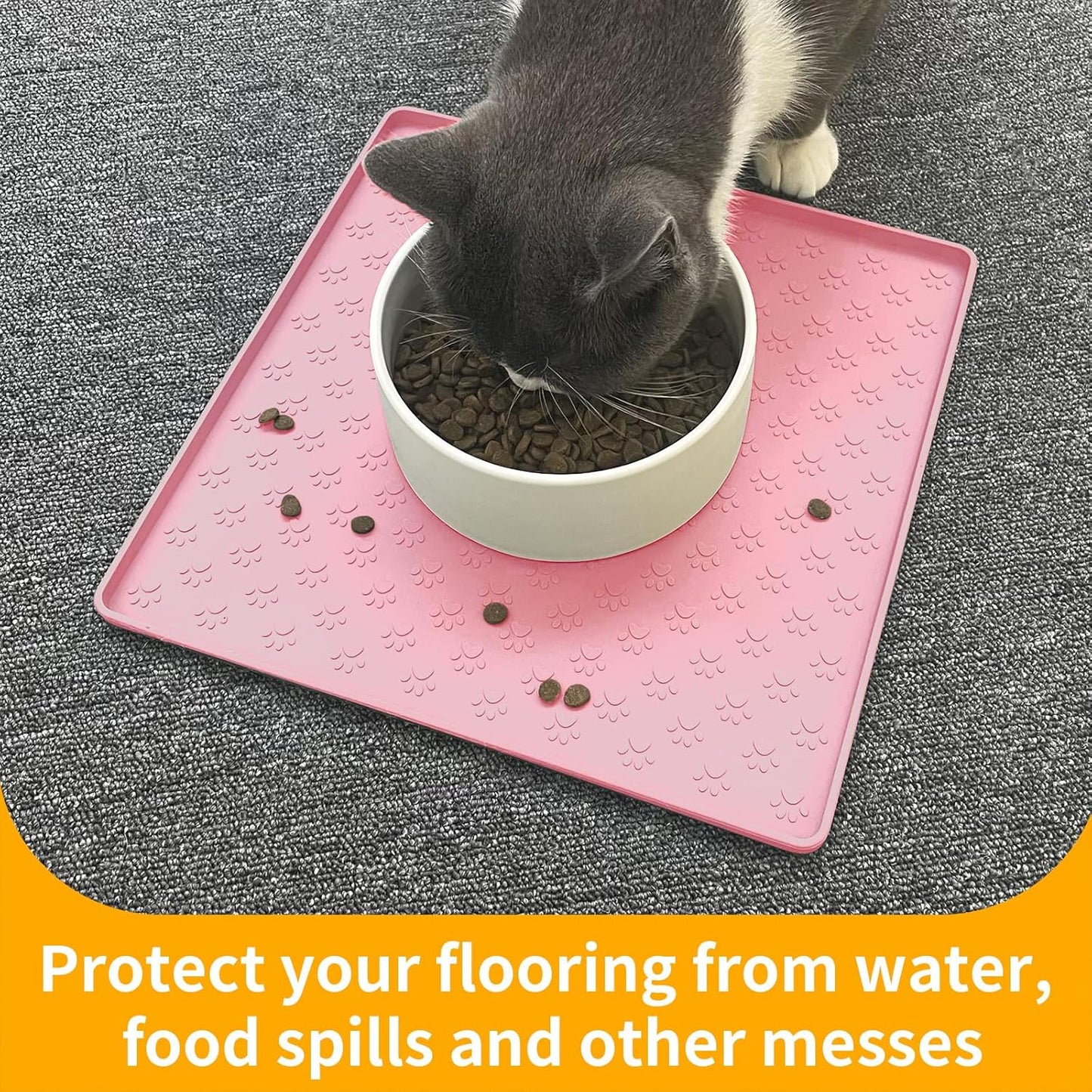 Ptlom Pet Placemat for Dog and Cat, Mat for Prevent Food and Water Overflow, Suitable for Small, Medium and Big Pet, 18" 12", Grey, Silicone