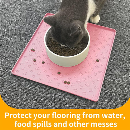 Ptlom Pet Placemat for Dog and Cat, Mat for Prevent Food and Water Overflow, Suitable for Small, Medium and Big Pet, 18" 12", Grey, Silicone