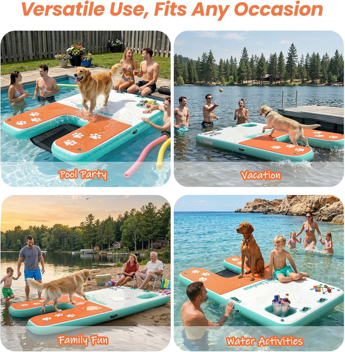 Inflatable Dog Boat Ramp for Dogs Up to 240 lbs, Inflatable Dock Floating Platform with Anti-Slip EVA Foam Safe & Easy Water Access, Dog Ramp for Boat, Pools, Lakes, Boats, Docks, Green