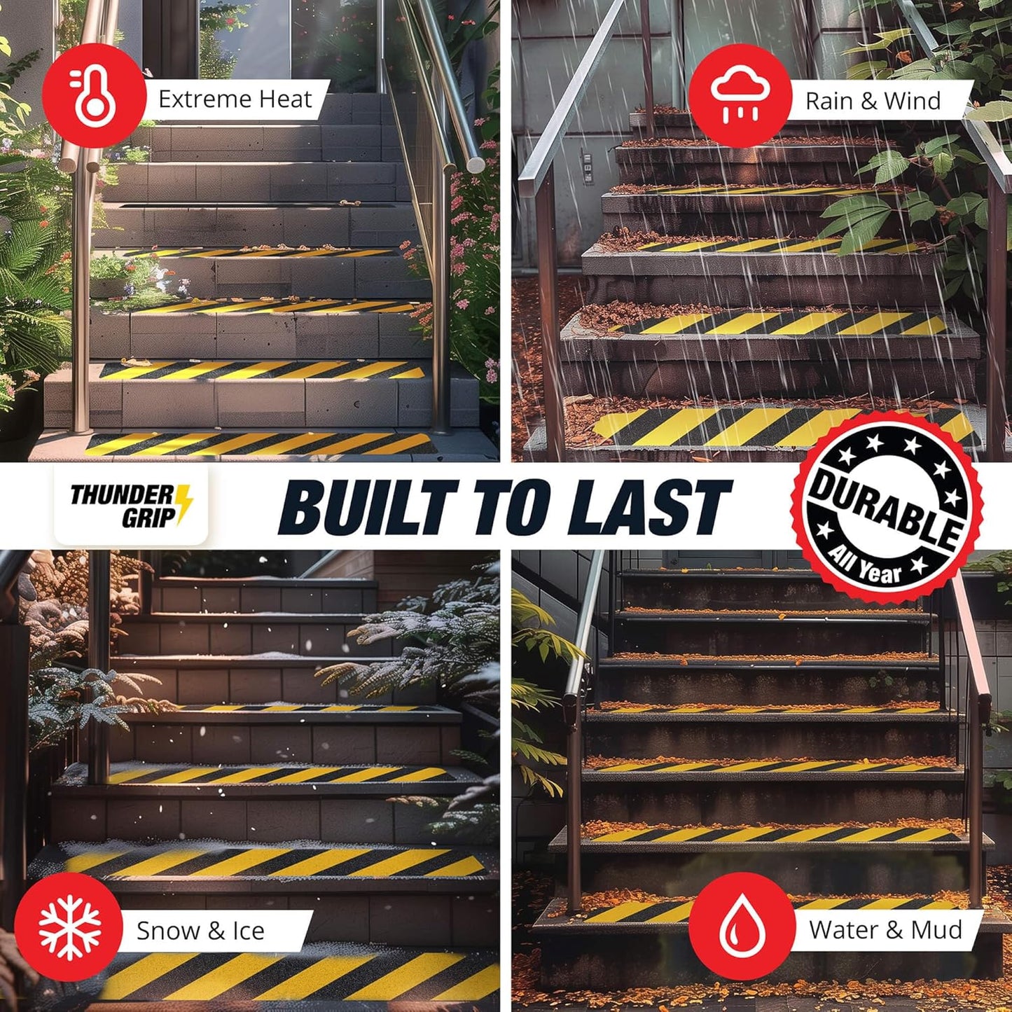 THUNDER GRIP Glow in the Dark 30" x 6"-12-Pack Weather Resistant Outdoor Stair Treads 80-Grit